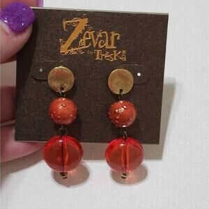 Treska‎ Orange beaded dangle chandelier earrings new!!!